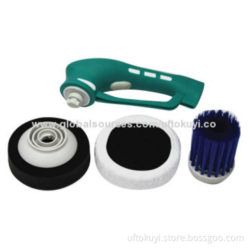 Cordless electric car polisher cleaning kit with 3 brush heads